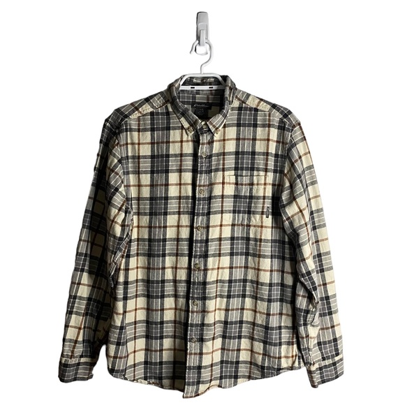 Eddie Bauer Men's Cream Plaid Button-Down Flannel Shirt - Picture 1 of 9